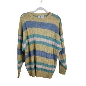Pringle Of Scotland Vintage Pure Wool Striped CableKnit Sweater Size L